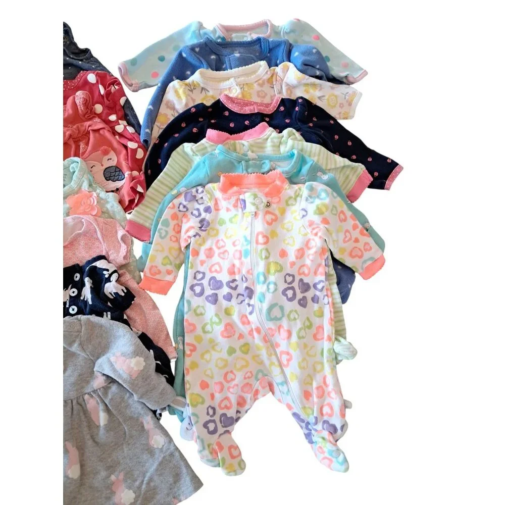 Newborn Baby Girls Clothing Lot 49 Pcs Sleepers Dresses tops + More - Picture 5 of 9